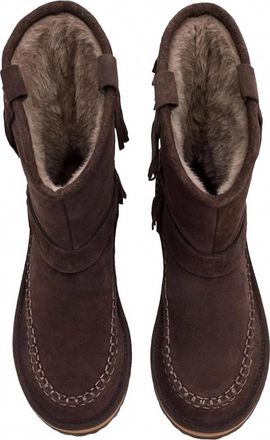 Free People Womens Faye Fringe Pull On Boots In Chocolate
