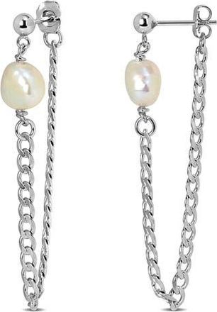 Delmar Cultured Freshwater Pearl Draped Chain Front/Back Earrings in White at Nordstrom Rack