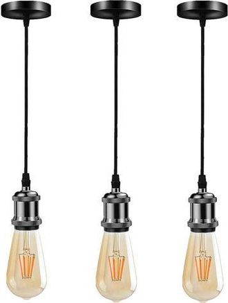 OEM L&aacute;mpara Colgante Industrial De Metal De 3 Piezas, L&aacute;mpara Colgante Vintage Con Portal&aacute;mparas E27 (negra)