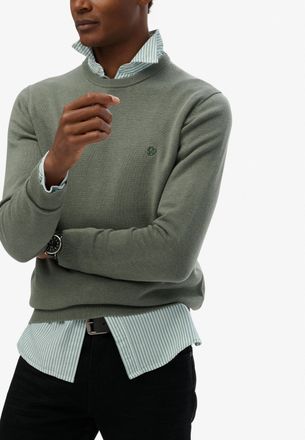 Superdry Strickpullover SUPERDRY ESSENTIALS COTTON JUMPER, Herren, Gr. 3XL, lilypad gr&uuml;n marl, Strick, Obermaterial: 100% Baumwolle, meliert, relaxed fit norma