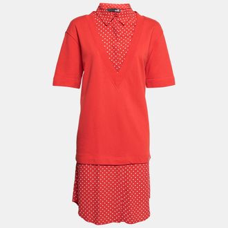 Love Moschino Red Cotton & Crepe Inset Short Sleeve Dress