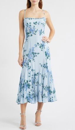 Reformation Lilibet Floral Ruffle Trim Midi Dress in Fresh Air at Nordstrom, Size 10