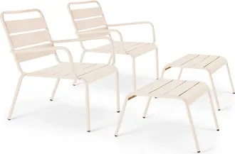 Oviala Lote de 2 sillones reclinables con reposapi&eacute;s de metal marfil