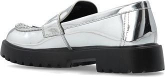 Tory Burch Womens Mirrored Metallic Classic Logo Lug Loafers Silver Shoes > Flats