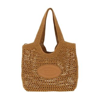 Tod's Tods, Tote Bags, female, Brown, Size: ONE SIZE Raffia Crochet Tote