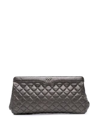 Chanel 2015-2016 CC Quilted Metallic Caviar clutch bag - women - Caviar Leather - One Size - Silver