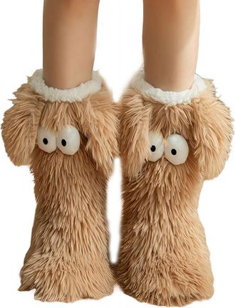 Generic Muffle Friends Cozy Socks with Eyes, Women Winter Warm Fuzzy Non-Slip Slipper Socks, Home Floor-Socks
