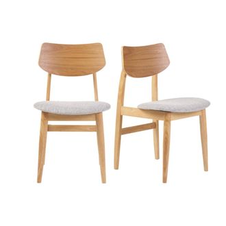 Miliboo Set De 2 Sillas N&oacute;rdicas De Madera Clara Y Tejido Gris Claro Elion