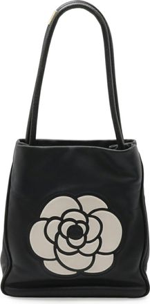 Chanel Black White Leather Shoulder Bag Tote Bag (Pre-Owned)