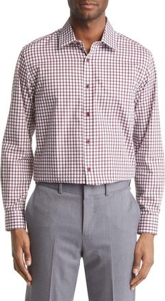 Daniel Hechter Trim Fit Windowpane Check Cotton Dress Shirt in Burgundy at Nordstrom, Size 15