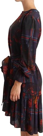 Ballantyne A-line Floral Silk Long Sleeve Knee Length Womens Dress (Pre-Owned)