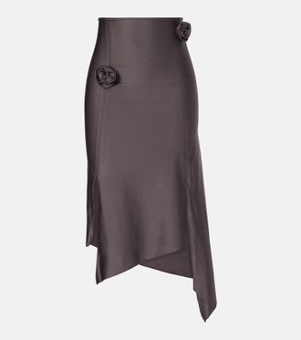 Coperni Floral-appliqué satin midi skirt
