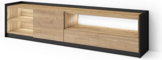 Skraut Home Skraut Home - Mueble Tv, Televisi&oacute;n, Muebles De Sal&oacute;n, Almacenaje, 207x37x50cm, Para Tv Hasta 80, Led, Estilo Moderno, Roble Y Negro