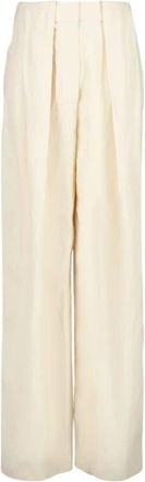 Stella McCartney Botercr&egrave;me Panel Slouchy Broek - Dames - Wijde Broeken - Beige - S - Linnen - Broeken