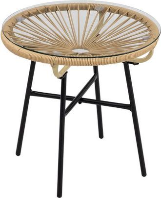 OEM Tavolino Da Bistrot, Tavolo Rotondo Da Giardino, Tavolino Laterale In Rattan, Per Patio, Balcone, Nero+beige, 50 X 50 X 50 Cm Disponibile In Loco