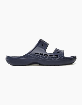 Crocs Mens Baya Slides Open Toe Flats with Lacoste Lettering - Navy - Size: 11 46-47