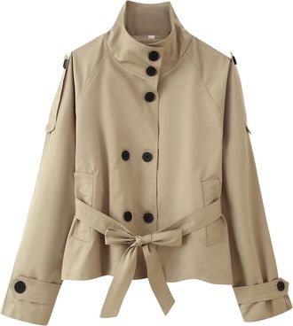 Generic Trench Coats For Women Cropped Elegant Classic Stand Collar Double-Breasted Short Trench Coat High Collar Fall Winter Business Casual Office Coat With