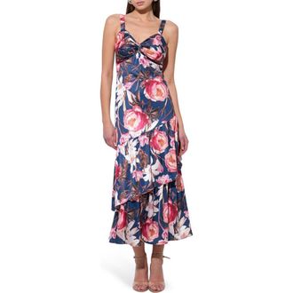 Adelyn Rae Dione Floral Tiered Ruffle Dress in Navy at Nordstrom Rack, Size X-Small