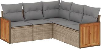 vidaXL Juego De Sof&aacute;s Jard&iacute;n Con Cojines 5 Pzas Rat&aacute;n Sint&eacute;tico Beige Vidaxl