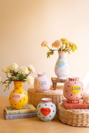 Kalalou Set Of Five Ceramic Hearts With Words Vases