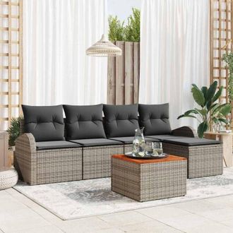 vidaXL Conjunto De Sof&aacute; De Jard&iacute;n 6 Pcs Gris Polirat&aacute;n Vidaxl