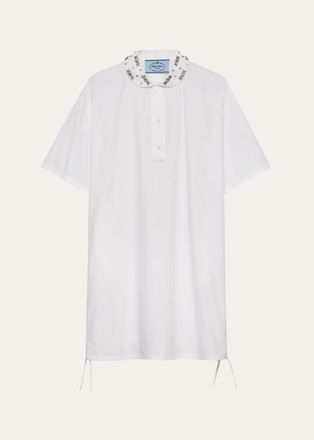 Prada Embellished Cotton-Blend Mini Polo Dress