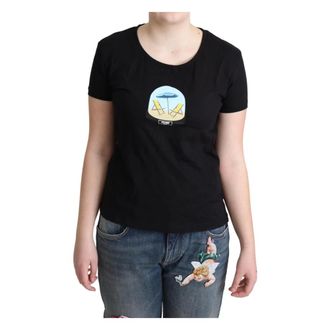 Moschino Tops, Dames, Zwart, S, Katoen, Chique Zwart Katoenen T-Shirt