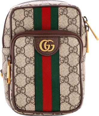 Gucci Brown Gg Coated Canvas Ophidia Front Pocket Zip Crossbody Mini (Authentic Pre-Loved)