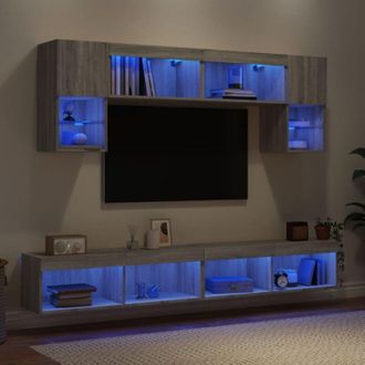 vidaXL Muebles Tv Pared Con Led 6 Pzas Madera Ingenier&iacute;a Gris Sonoma Vidaxl