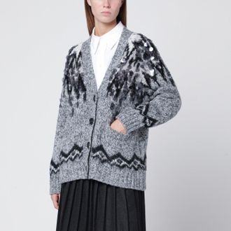 Roberto Collina Cardigan grigio in misto lana con paillettes