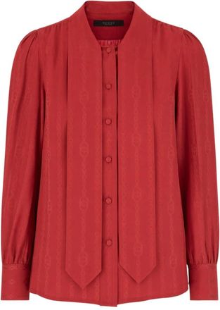 Gucci Overhemden, Dames, Rood, S, Jacquard Zijden Blouse