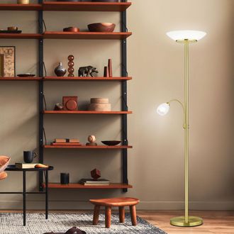 ETC Shop Lampada Da Terra Lampada Da Terra Lampada Da Soggiorno Proiettore Da Soffitto In Metallo Colori Ottone Con Spot Di Lettura Flessibile, Commutabile Sep