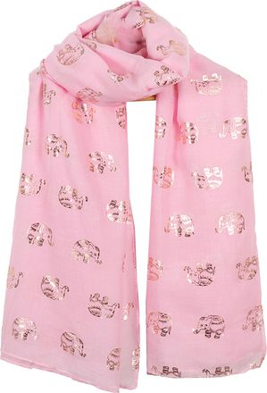 World of Shawls Metallic Rose Gold Elephant Print Women Scarf Shawl Scarves Wrap Beach Cover (Pink)