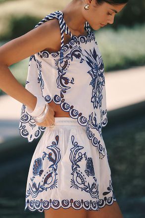 Farm Rio Garden Tiles Embroidered Richelieu Shorts