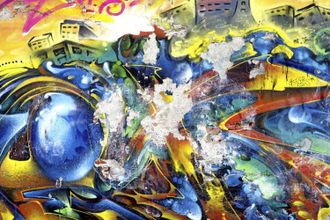 Queence Acrylglasbild »Kunstwerk« Abstrakt Gebäude Graffiti Kunst Fine Art-Print in Galeriequalität