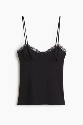 H&M Lace-trimmed Strappy Top in Black at Nordstrom, Size X-Small