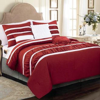 Elegant Comfort 12-Piece Isabella Pleated Ruched Ruffled Comforter Set, Includes 6-Piece Sheet Set with Double Sided Storage Pockets