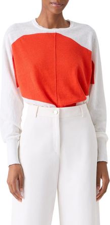 Akris Polygon Linen & Cotton Sweater in Ecru- Vermillion at Nordstrom, Size 12