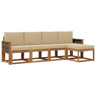 vidaXL Conjunto De Sof&aacute;s De Exterior 5 Pcs Natural Y Beige Poli&eacute;ster Vidaxl
