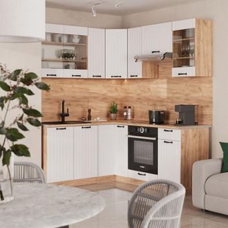 Vicco Cocina Esquinera Fame-line, Blanco Casa De Campo, 190 X 60 Cm, Et Antracita, Vicco