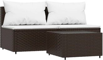 vidaXL Set Muebles De Jard&iacute;n 3 Piezas Y Cojines Rat&aacute;n Sint&eacute;tico Marr&oacute;n Vidaxl
