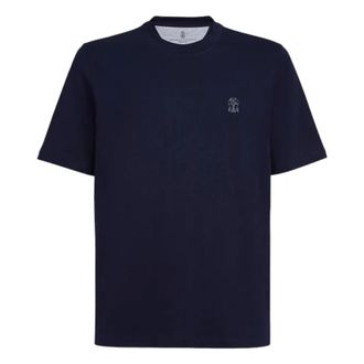 Brunello Cucinelli Brunello Cucinelli, T-Shirts, male, Blue, Size: L Jersey T-shirt with logo