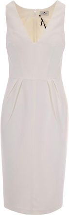 Elisabetta Franchi Off White V Neck Midi Dress