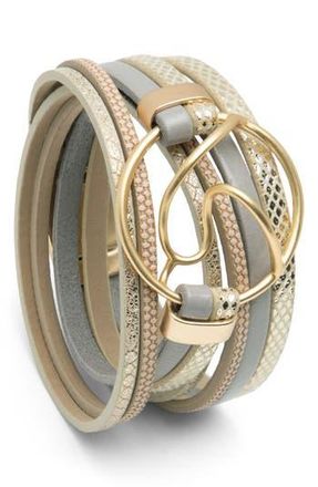 Saachi Leather Abstract Disk Wrap Bracelet in Beige at Nordstrom Rack