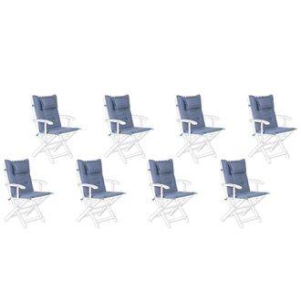 Beliani Conjunto De 8 Cojines Para Las Sillas De Exterior De Tela Azul Resistente A Los Rayos Uv Acolchado Grueso Maui
