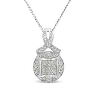 House of Brilliance Silver 1/3 cttw Diamond Ribbon and Circle Cluster Pendant Necklace in White at Nordstrom