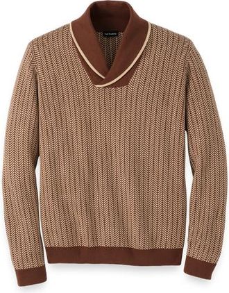 Paul Fredrick Cotton Shawl Collar Pull Over Sweater in Ivory/brown at Nordstrom, Size Xx-Large