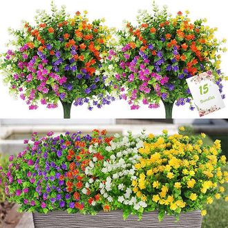 OEM Conjunto De 15 Ramos De Flores Artificiales Para Uso Interior Y Exterior - Resistentes A Los Rayos Uv, 5 Colores, Plantas De Pl&aacute;stico Para El Hogar