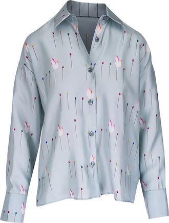 Odeeh Camicia in seta con stampa - Blu