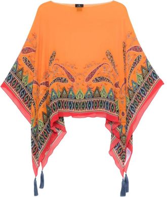 Etro Orange Paisley Boat Neck Top